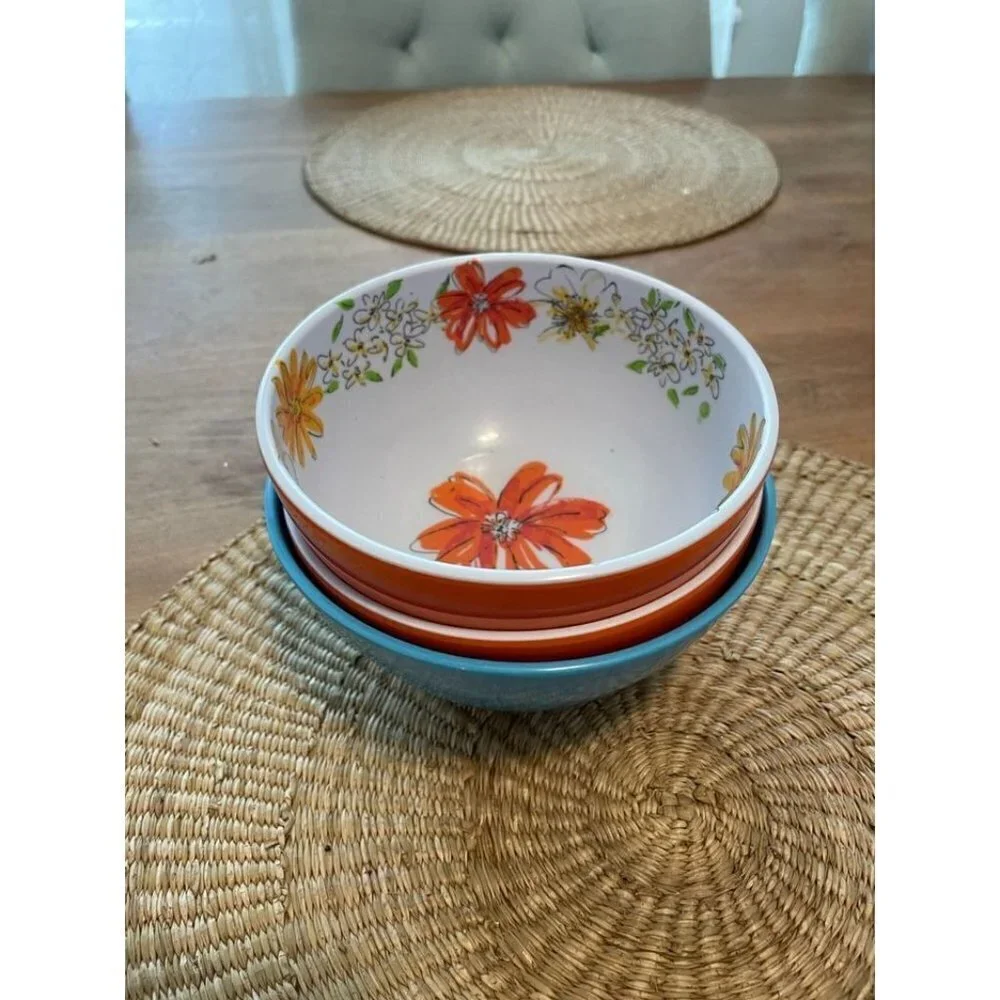 Precidio Melamine Floral Orange Bowls & Blue Bowl